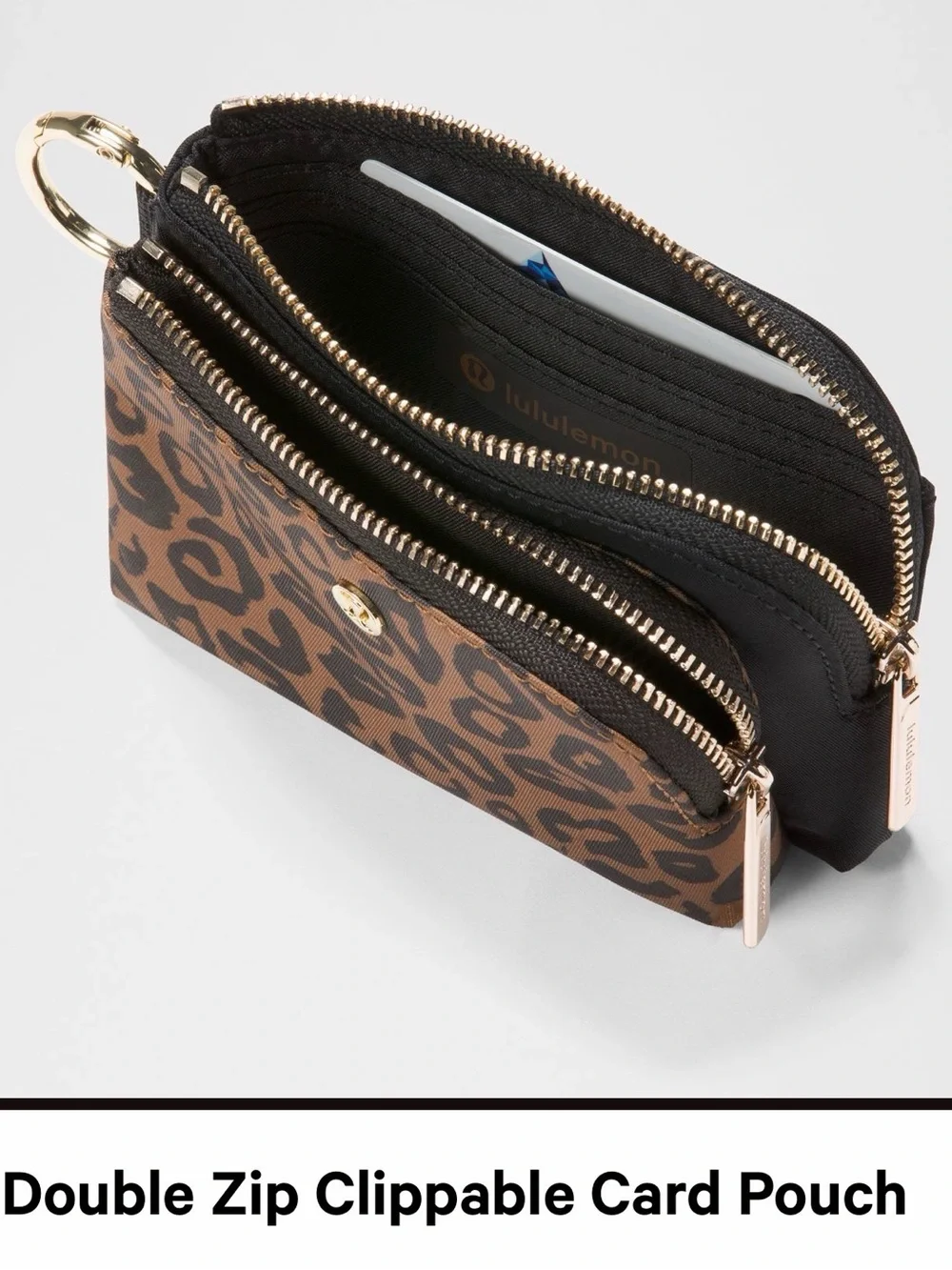 lululemon athletica Leopard Print Double Zip Card Pouch in Brown and Black